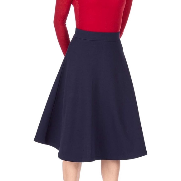 NWT - Women's High Waist A-Line Flared Skater Midi Skirt - Navy - Picture 4 of 4